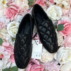 NWT Zara Black Quilter Loafers Size 6